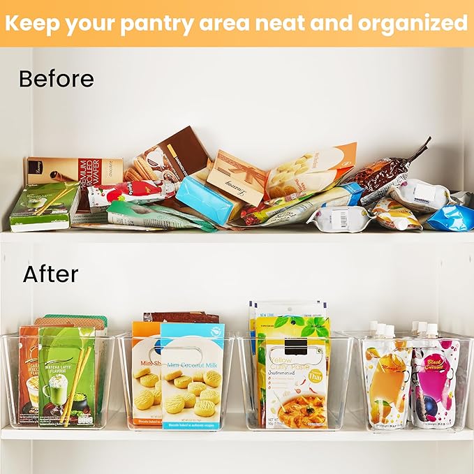 YIHONG 6 Pack Clear Pantry Organizer Bins, Plastic Containers - Image 3