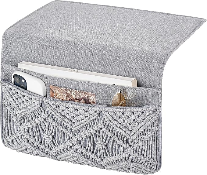 Mkono Macrame Bedside Caddy Storage Organizer Boho Remote Control Tablet by Mkono