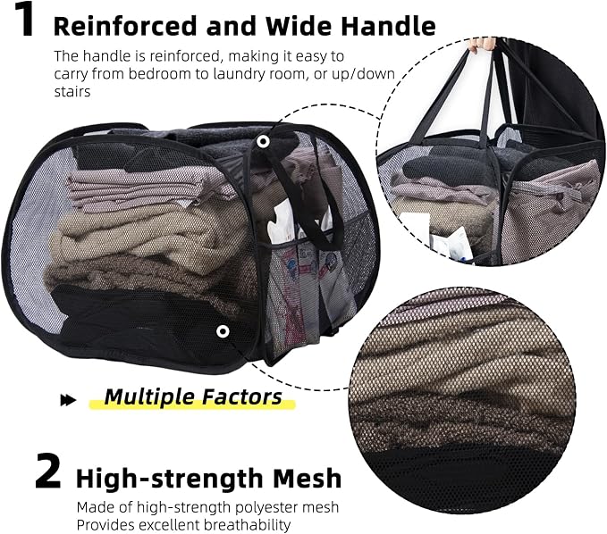 Collapsible Laundry Basket, 90L Mesh Pop-up Hamper - Image 3