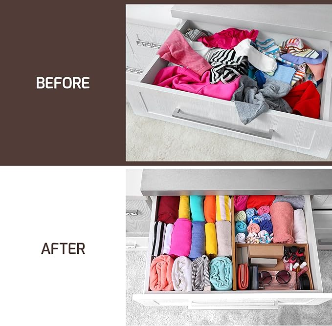 6 Pack Drawer Dividers 4 Inch High, 11”-17" Adjustable Bamboo Organizers Large - Image 3