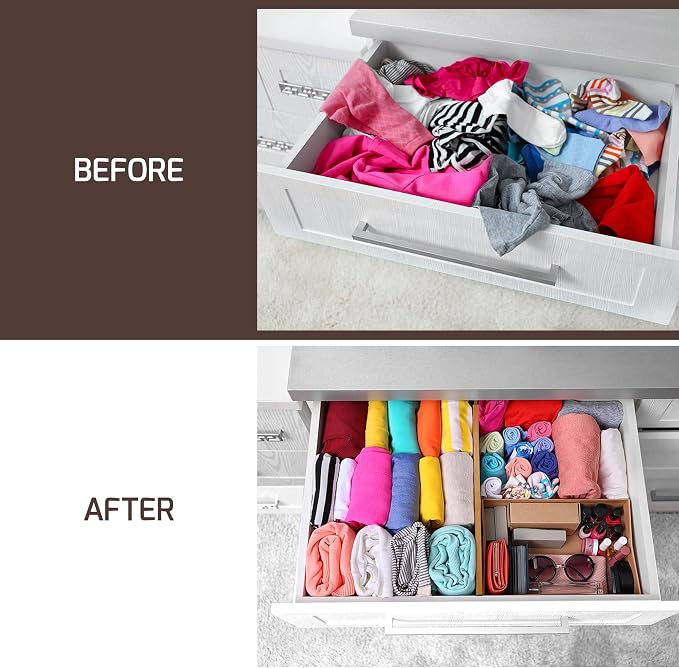 6 Pack Drawer Dividers 6 Inch High, 11”-17" Adjustable Bamboo Organizers Large - Image 3