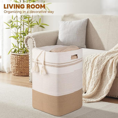 Laundry Hamper, Large Woven Rope Tall Laundry Basket - Image 5