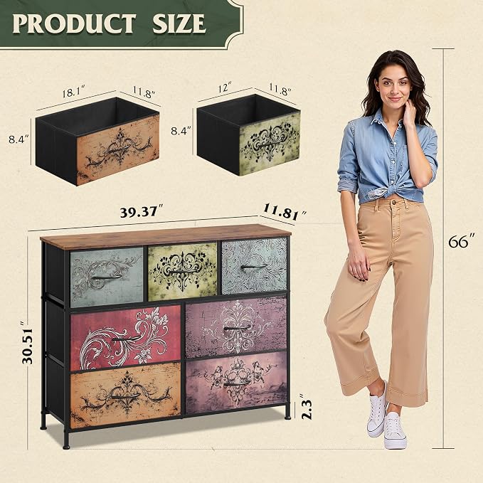 WLIVE Dresser for Bedroom, 7 Drawers, TV Stand, Pattern | 7 roomy fabric drawers - Image 3