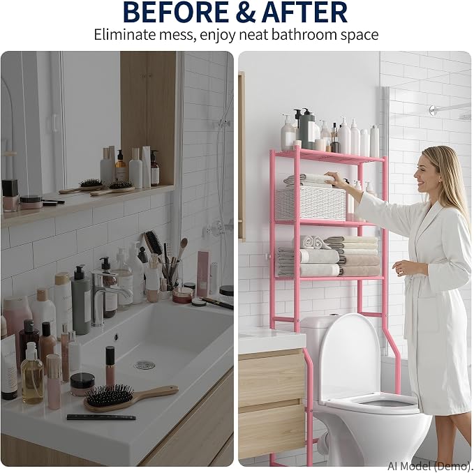 GloTika 3-Tier Over Toilet Storage Rack, Metal Over Toilet Bathroom Organizer - Image 7
