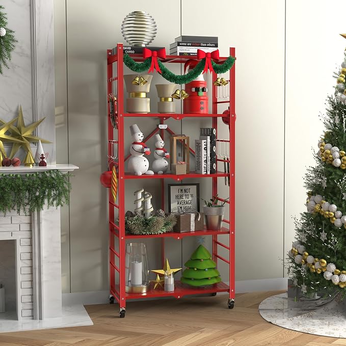 Himix Storage Shelves with 20 Hooks, 5-Tier Foldable Shelves - Image 2