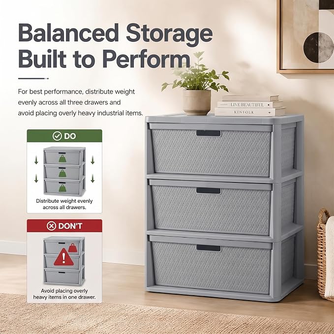 Wide 3 Drawer Plastic Storage Tower Organizer, Tool-Free Assembly Drawer Unit - Image 4