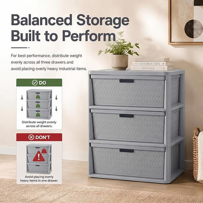 Wide 3 Drawer Plastic Storage Tower Organizer, Tool-Free Assembly Drawer Unit - Image 4