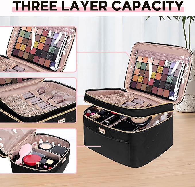 8.8L Double Layer Travel Makeup Bag Women, Large Cosmetic Case, Organizer - Image 4