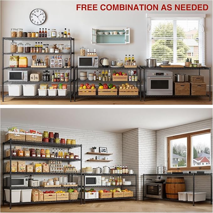 60” W Storage Shelves with Wheels, 5 Tier Wire Shelving Heavy Duty, Adjustable - Image 6