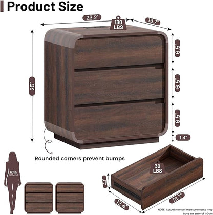 Modern Nightstand Set of 2, 23.2" Wide Wood Bedside Table - Image 3