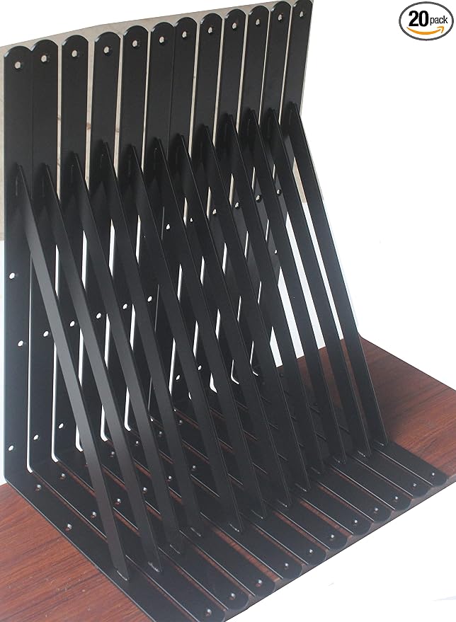 20 Pack L22 x H 12" Black Heavy Duty Shelf Brackets by MHMYDZ