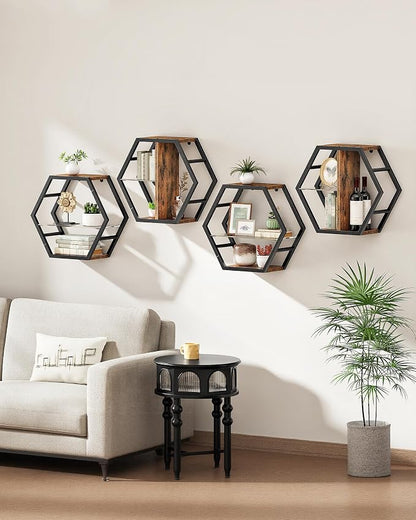 Hexagon Floating Shelves Set of 2, Glass Hanging Shelves - Image 6