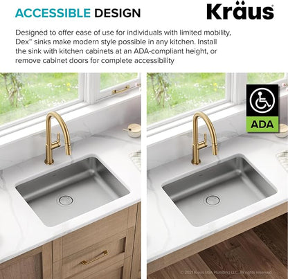 KRAUS Dex 25-inch Undermount 16 Gauge Stainless Steel Single Bowl ADA Kitchen - Image 5