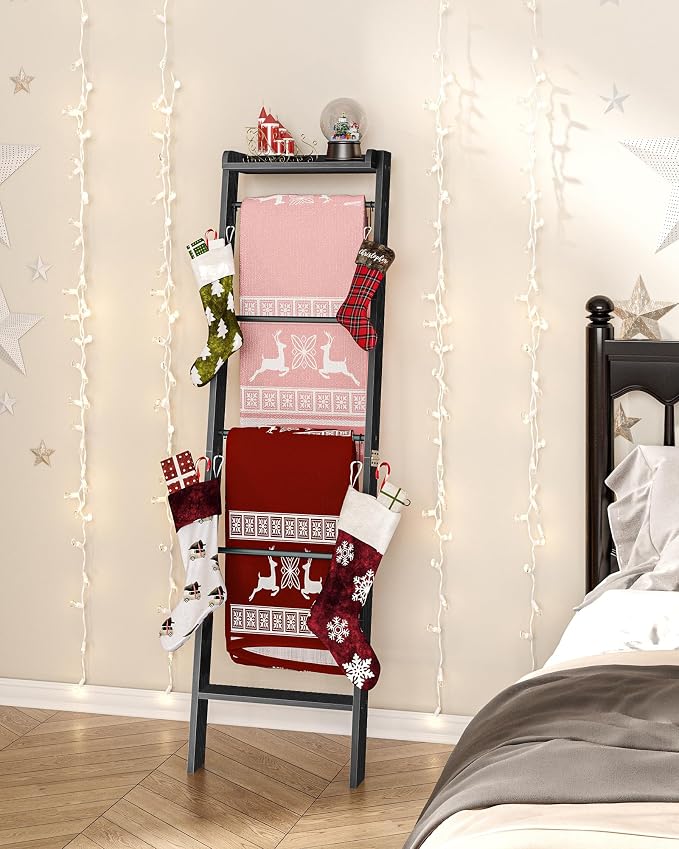 Blanket Ladder Shelf, Decorative Quilt Rack, 6-Tier Farmhouse Ladder Holder - Image 4