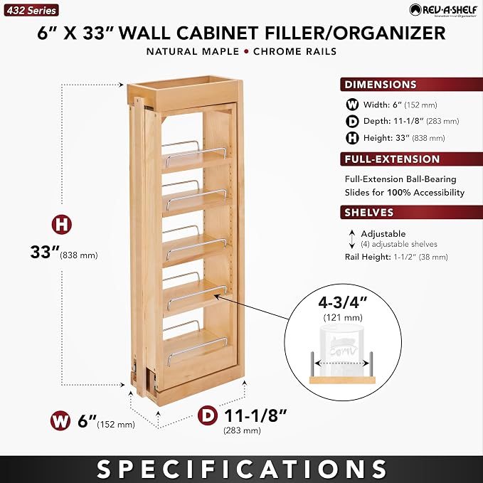 Rev-A-Shelf 6"W x 33"H Pull Out Quad Shelf Organizer - Image 3