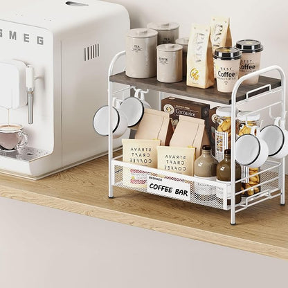 Coffee Bar Organizer for Countertop Station, Simple Assembly 2 Tier Shelf for - Image 2