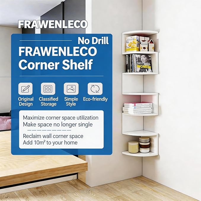 No-Drill Corner Shelf Wall Mount, 7-Tier Thickened 12mm Floating Bookshelf - Image 3