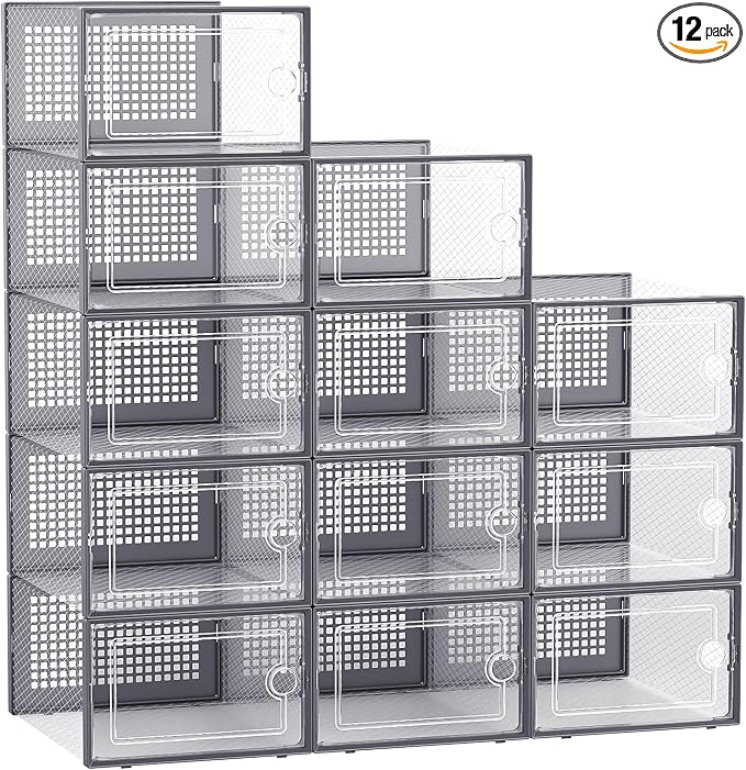 Kuject 12 Pack Large Shoe Boxes, Drop-front design fits women's size 10 by Kuject