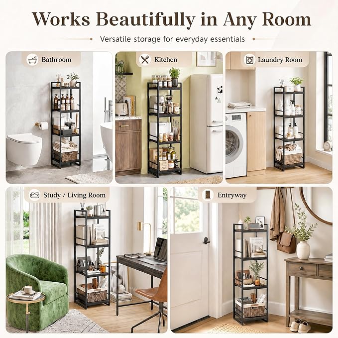 BYFU 4 Tier Bathroom Storage Open Shelf Black Metal Corner Storage Rack | 46.1" - Image 7