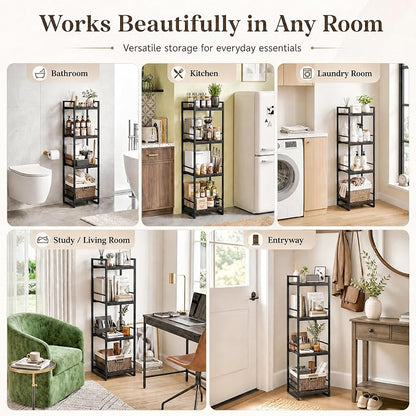 BYFU 4 Tier Bathroom Storage Open Shelf Black Metal Corner Storage Rack | 46.1" - Image 7
