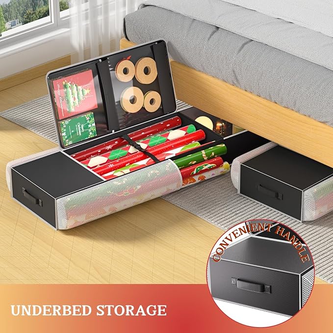2-in-1 Wrapping Paper Organizer Storage, Over Door or Under Bed Organizer - Image 4
