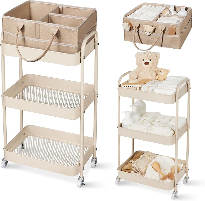 Fortella Baby Diaper Caddy, 3 Tier Rolling Storage Cart by Fortella