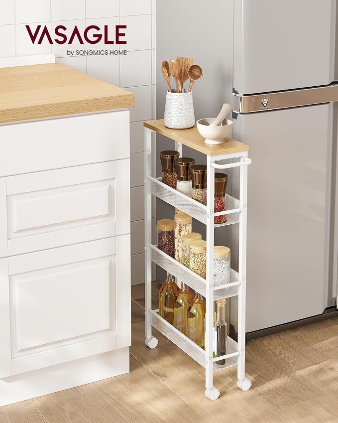 VASAGLE Slim Rolling Cart, 4-Tier Storage Cart, Narrow Cart - Image 2