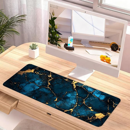 Blue Marble Gold Vein Mouse Pad – Large Extended Desk Mat 31.5 x 11.8 in– - Image 2