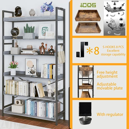 HCHQHS Bookshelf, Adjustable Industrial Bookcase, Vertical Tall Book Shelf - Image 6