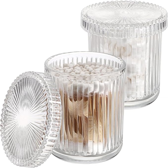 2 Pack Glass Qtip Holder with Lid, Qtip Dispenser Bathroom Storage Jars- Glass by Unknown