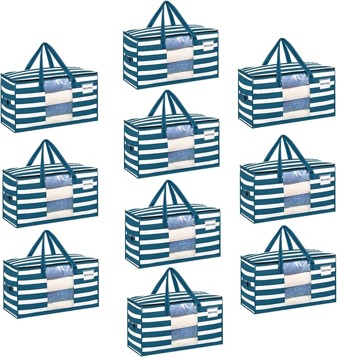 VENO 10 Pack Heavy Duty Moving Bags, Clothes and Comforter Storage Bags by Veno