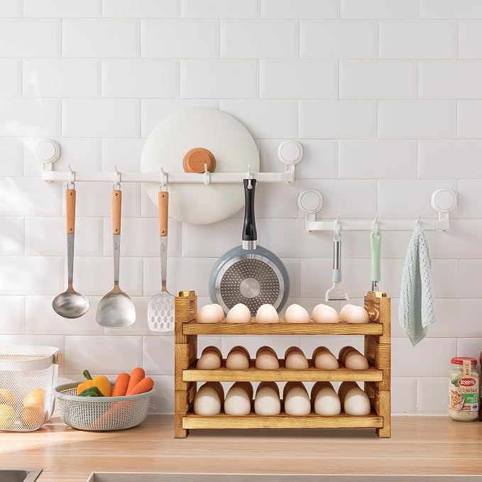 CVHOMEDECO. Wooden Egg Holder Countertop Fresh Egg Holders Firewood Egg - Image 6