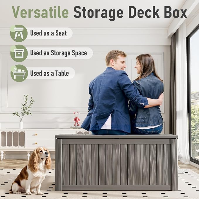 Outdoor Storage Box, 120 Gallon Deck Box, Resin Waterproof Outside Storage Bench - Image 5