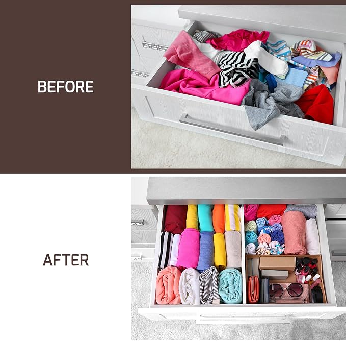 6 Pack Drawer Dividers 4 Inch High, 11”-17" Adjustable Bamboo Organizers Large - Image 8