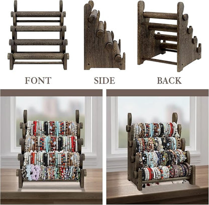 TOPNEW 4 Tier Wooden Bracelet Holder, Scrunchie Bangle Watch Necklace Display - Image 7