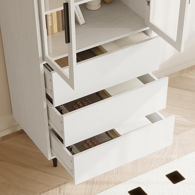 TUSY 70.9“ H Book Shelf with Drawers, 7-Tier Bookcase with Glass Doors - Image 5