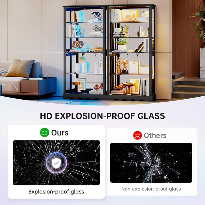 Display Cabinet with Glass Doors, LED Display Case with Removable Shelf - Image 5