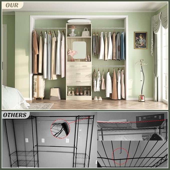 Unikito 8FT Closet System with Mirror and 3 Extendable Hanging Rods | 96 Inch - Image 6