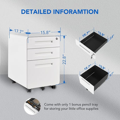 FLEXISPOT Metal File Cabinet for Under Desk Storage Mobile 3 Drawer File - Image 7