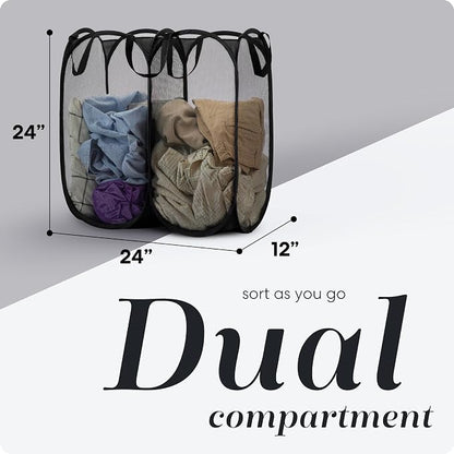 Handy Laundry Double Pop Up Hamper, 2 Section Mesh Basket, 44 Gal Foldable - Image 2