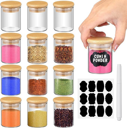 Roshtia Glass Spice Jars with Bamboo Airtight Lids Labels and Chalk Marker Food by Roshtia