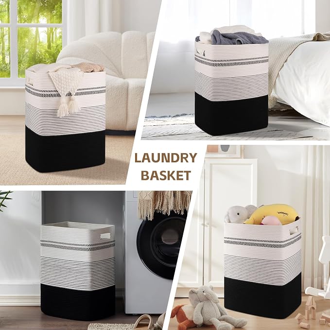 Laundry Hamper, Large Woven Rope Tall Laundry Basket - Image 8