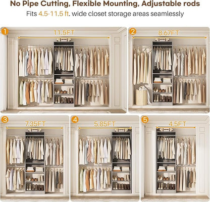 Homieasy Closet System, 4.5-11.5 Ft Expandable Closet Organizer, Walk-in Wood - Image 4