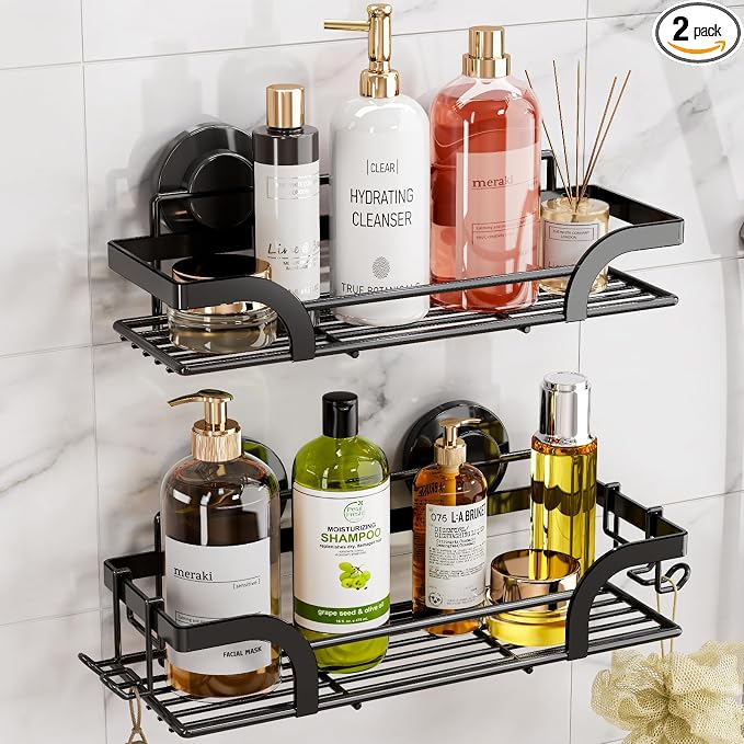 LEVERLOC Shower Caddy Suction Cup, 2 Pack Shower Shelves by LEVERLOC