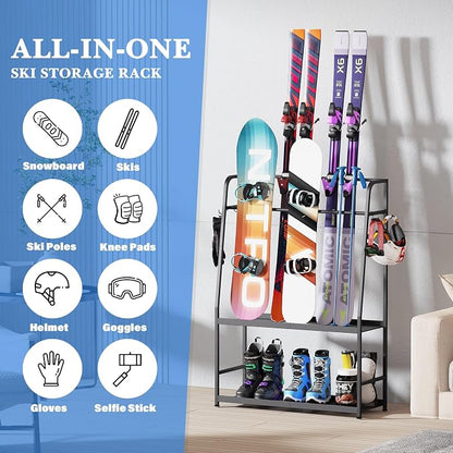 Ski Rack for Garage, Freestanding Snowboard Rack for Ski, Ski Boot, Ski Poles - Image 3