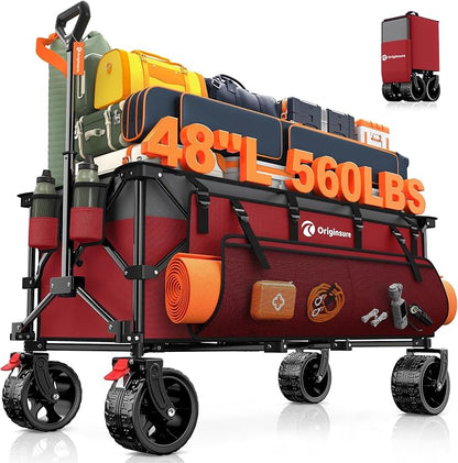 48" L Folding Beach Wagon Cart Foldable, 560lbs Weight Capacity 300L Heavy Duty by Unknown