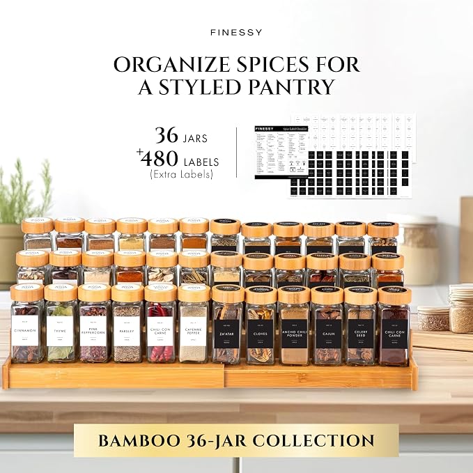 Glass Spice Jars with Label with Bamboo Lids Minimalist 36 Pack Set, 4oz Clear - Image 3