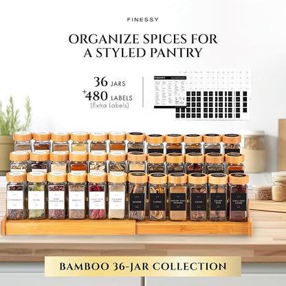 Glass Spice Jars with Label with Bamboo Lids Minimalist 36 Pack Set, 4oz Clear - Image 3