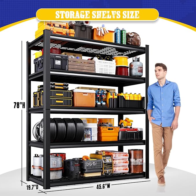 78" H Garage Shelving Heavy Duty Storage Shelves, 5-Tier Adjustable Metal - Image 3