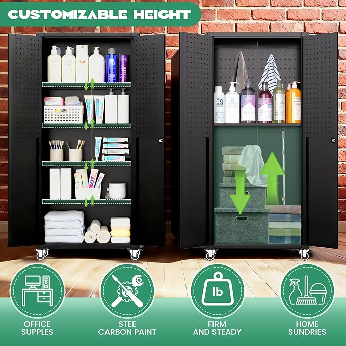 Rolling Tool Cabinet with Pegboard, Tool Room, Assembly Required - Image 4